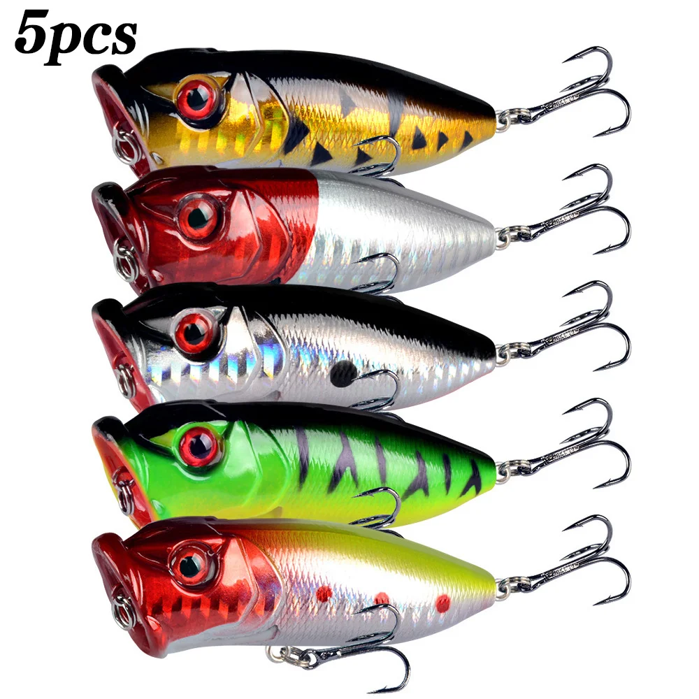 Fishing Lure Crankbait - เหยื่อตกปลาแบบป๊อปเปอร์ 5 ชิ้น ตา 3 มิติ