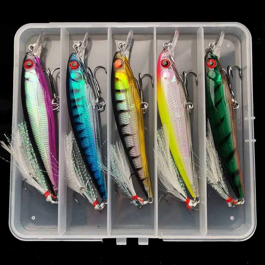 Fishing Lure Box - 5ชิ้น/กล่อง3D เลเซอร์ Bionic Eyes เหยื่อปลาซิว-13.3g/6.8g เหยื่อแข็งพร้อมตะขอแหลมขนนกสำหรับการจับสูงสุด